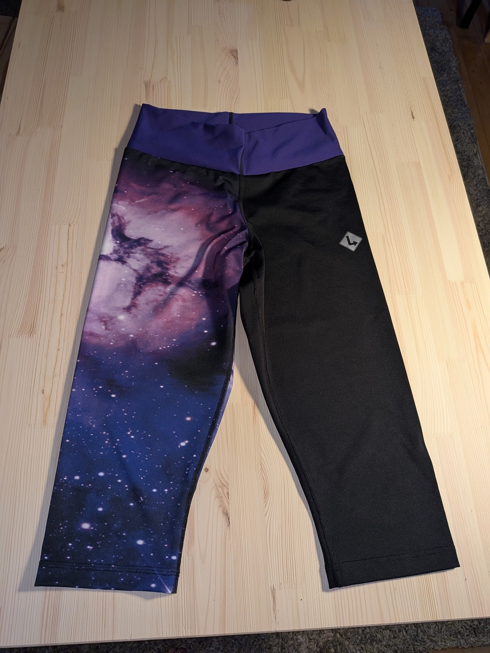 Galaxy Print & Black Capri Leggings with Purple Waistband